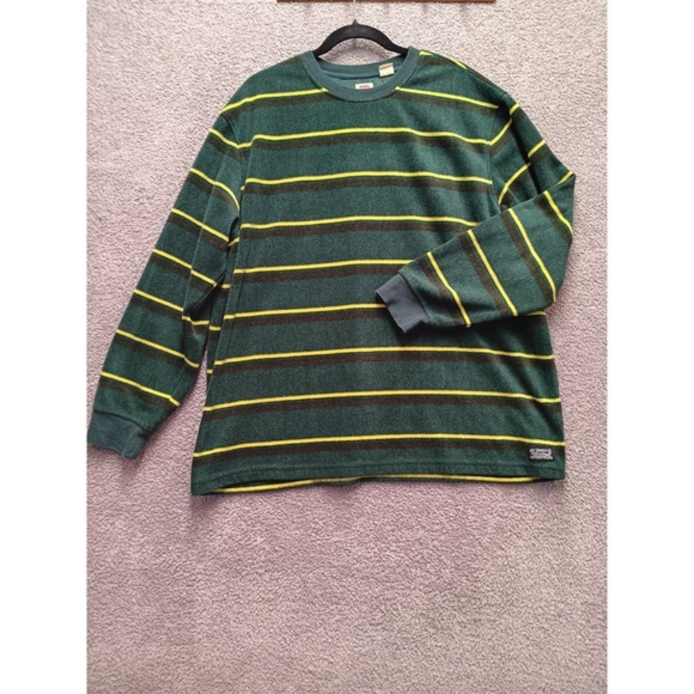 Levi's Relaxed Striped Fleece Sweatshirt Men L Green Yellow Long Sleeve